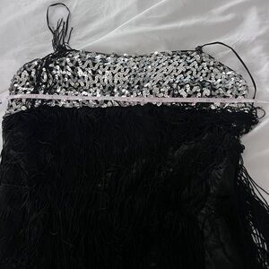 Vintage stage Black Fringe bodysuit sequin